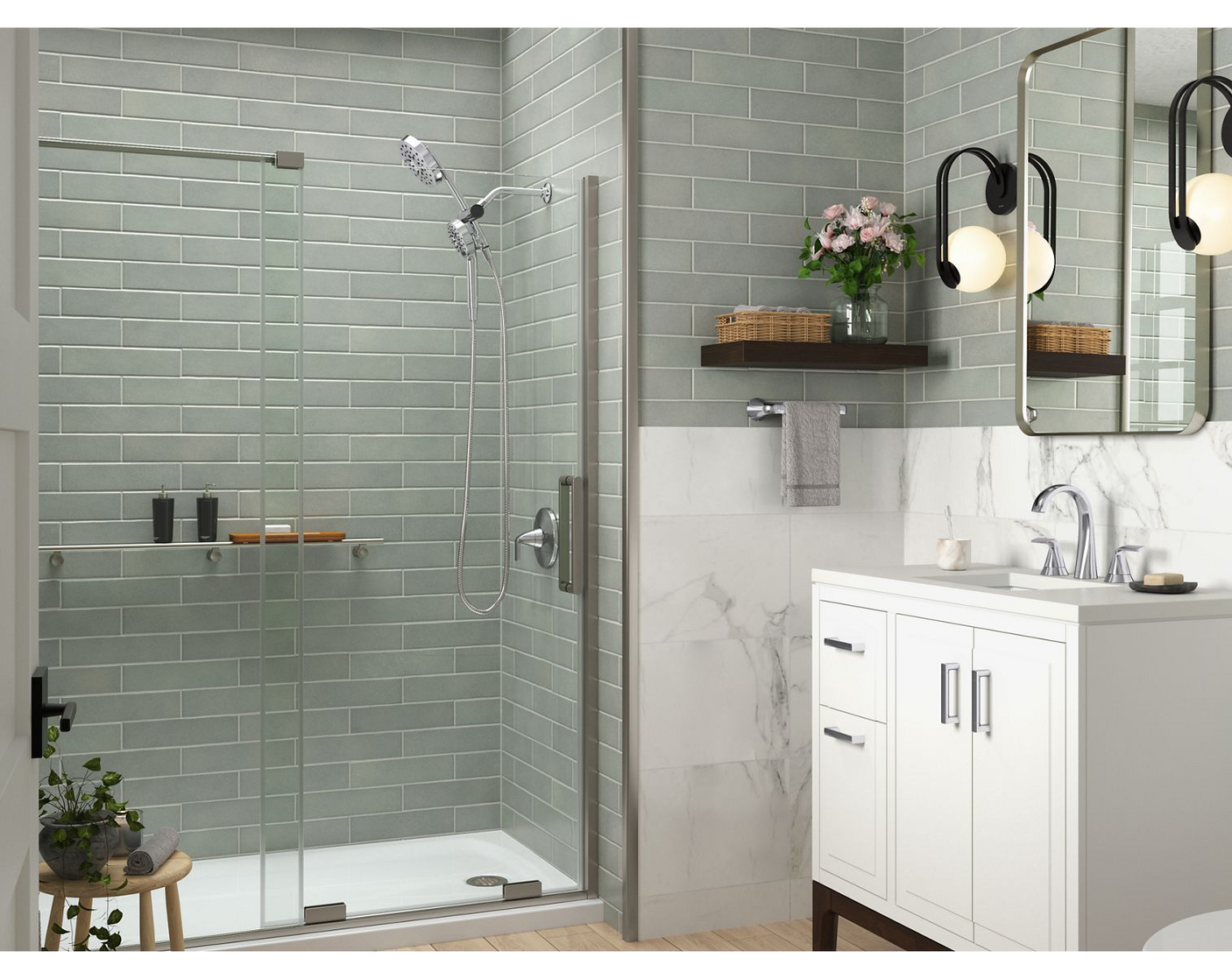 Kohler Echelon® Sliding shower door (55.8" - 59.8" W x 71.8" H) with 5/16" (8mm) thick Crystal Clear glass