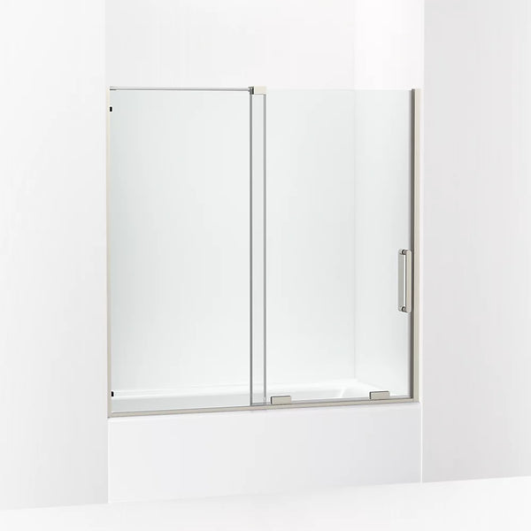 Kohler Echelon® Sliding bath door (55.8 - 59.8 W x 58.3 H) with 5/16 (8mm) thick Crystal Clear glass in Anodized Brushed Nickel