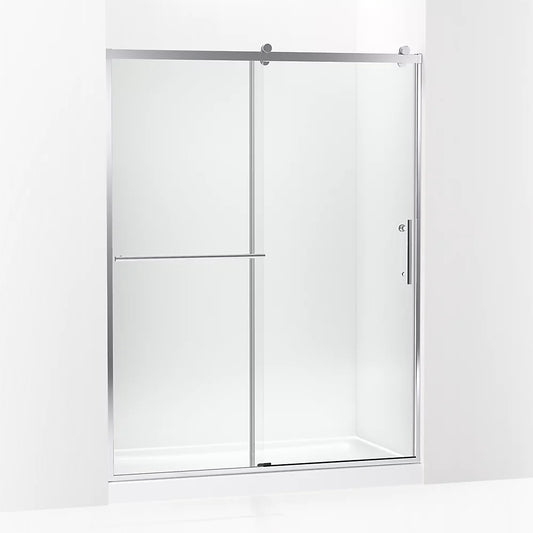 Kohler Rely® (56.6" - 59.6" W x 77" H) Sliding shower door with 3/8" (10mm) thick glass in Bright Polished Silver