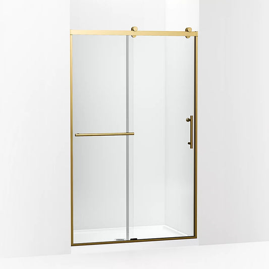 Kohler Rely® (44.6" - 47.6" W x 77" H) Sliding shower door with 3/8" (10mm) thick glass in Vibrant Brushed Moderne Brass