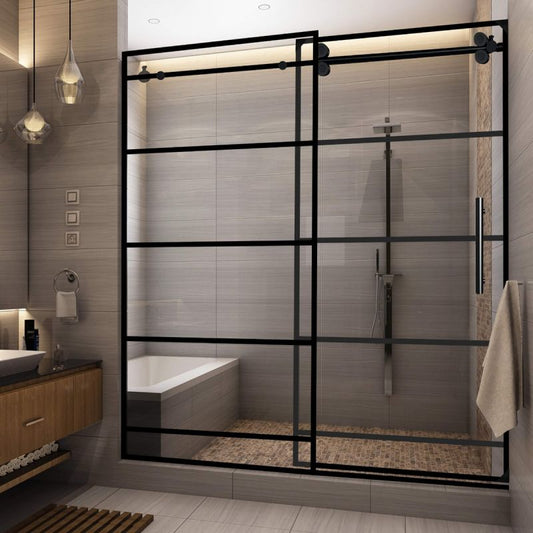 Fab Glass & Mirror Marcella (44"- 48"W X 76"H) Marcella Single Sliding Matte Black Grid Shower Door