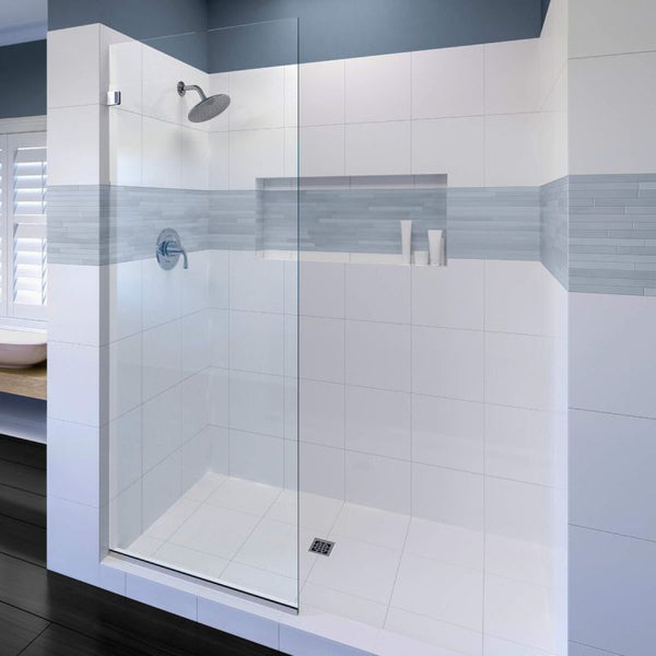 Fab Glass & Mirror Milan Stationary Panel Shower Screen (36W x 60H) Inch Clear Glass - Chrome Finish