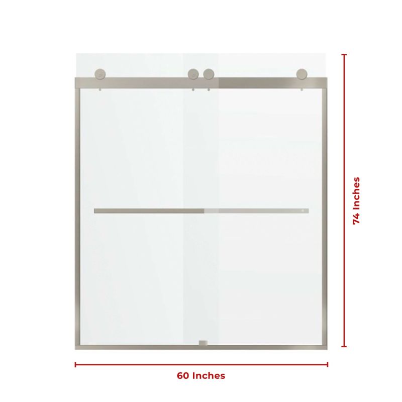 Fab Glass & Mirror Portofino Frameless 56" (60"W x 74"H) Clear Tempered Glass Double Sliding Shower Door - Brushed Nickel Finish