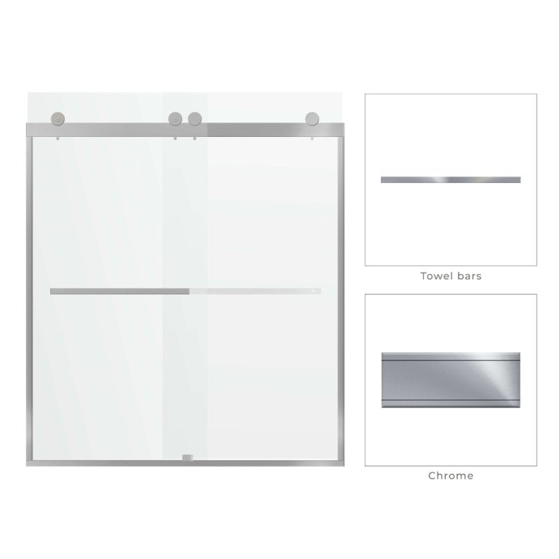 Fab Glass & Mirror Portofino Frameless (56"- 60"W x 74"H) Clear Tempered Glass Double Sliding Shower Door - Chrome Finish