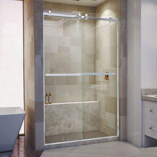 Fab Glass & Mirror Portofino Frameless 56" (60"W x 79"H) Clear Tempered Glass Double Sliding Shower Door - Chrome Finish