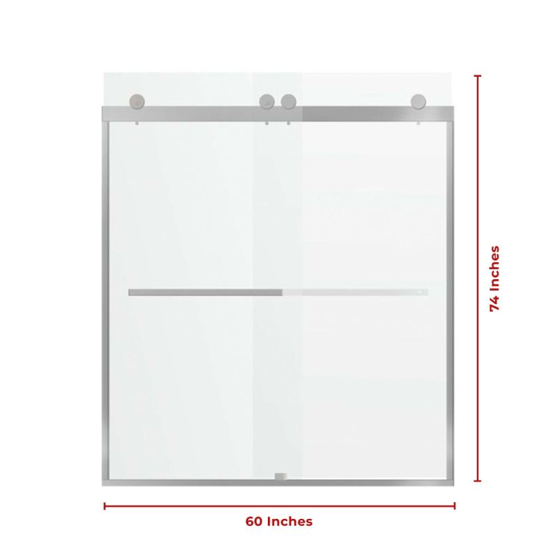 Fab Glass & Mirror Portofino Frameless (56"- 60"W x 74"H) Clear Tempered Glass Double Sliding Shower Door - Chrome Finish