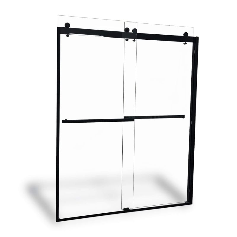 Fab Glass & Mirror Portofino Frameless (44"- 48"W x 79"H) Clear Tempered Glass Double Sliding Shower Door - Matte Black Finish