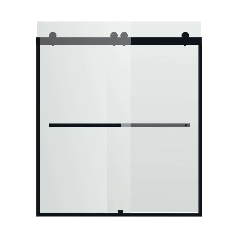 Fab Glass & Mirror Portofino Frameless (44"- 48"W x 79"H) Clear Tempered Glass Double Sliding Shower Door - Matte Black Finish