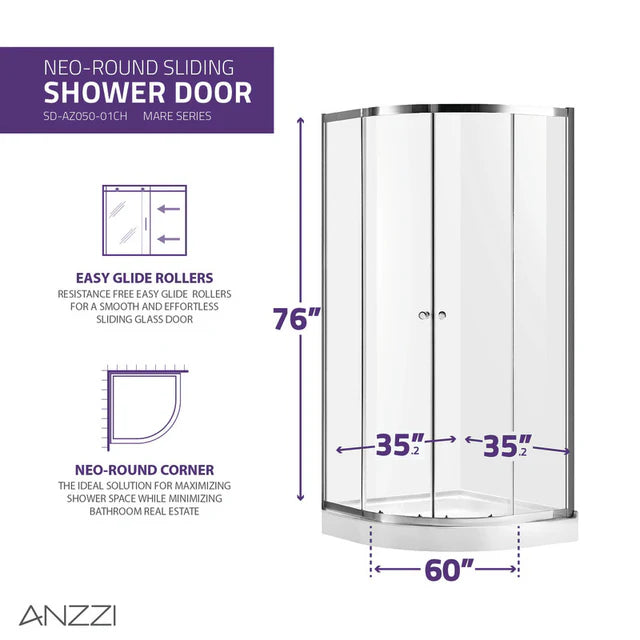 ANZZI Mare (36W x 76H) Framed Shower Enclosure with Tsunami Guard