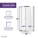 ANZZI Mare (36W x 76H) Framed Shower Enclosure with Tsunami Guard