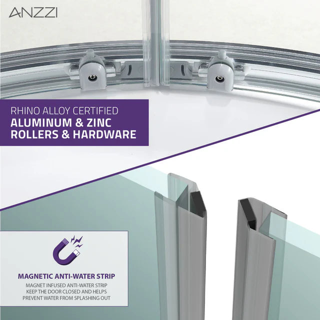 ANZZI Mare (36W x 76H) Framed Shower Enclosure with Tsunami Guard