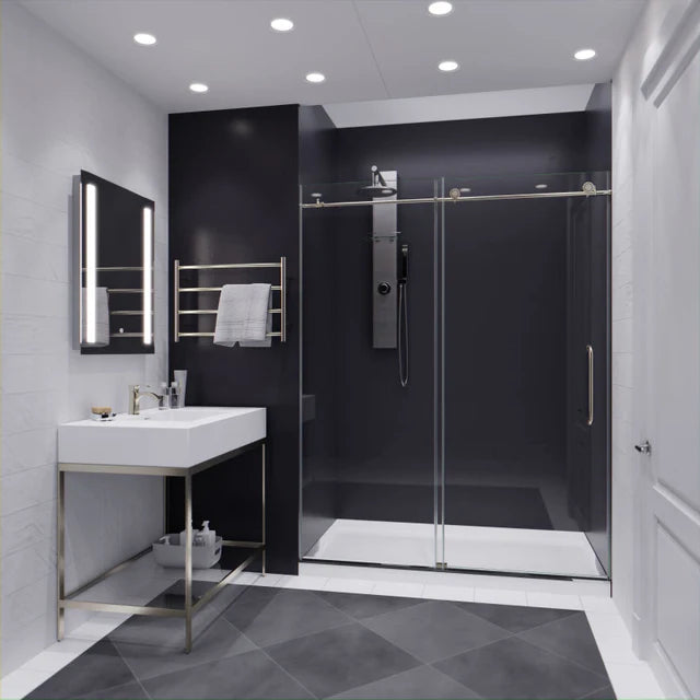 ANZZI Madam Series (60" W x 76" H) Frameless Sliding Shower Door with Handle in Matte Black/Brushed Gold