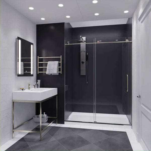 ANZZI Madam Series (60 W x 76 H) Frameless Sliding Shower Door with Handle in Matte Black/Brushed Gold