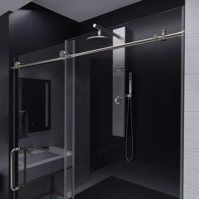 ANZZI Madam Series (60" W x 76" H) Frameless Sliding Shower Door with Handle in Matte Black/Brushed Gold