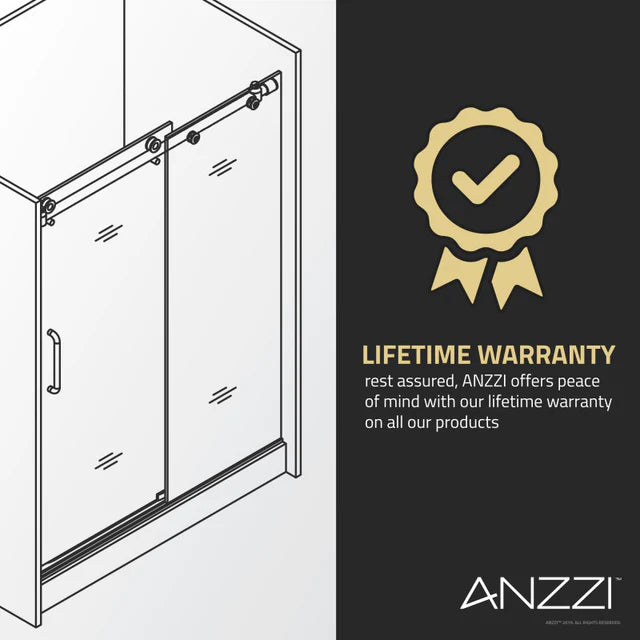 ANZZI Madam Series (60" W x 76" H) Frameless Sliding Shower Door with Handle in Matte Black/Brushed Gold