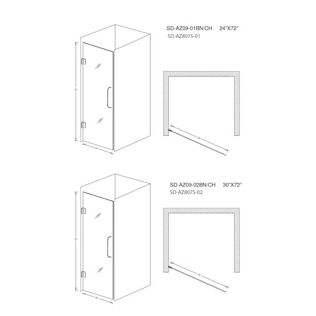 ANZZI Passion Series (24"W x 72"H) Frameless Hinged Shower door with Handle