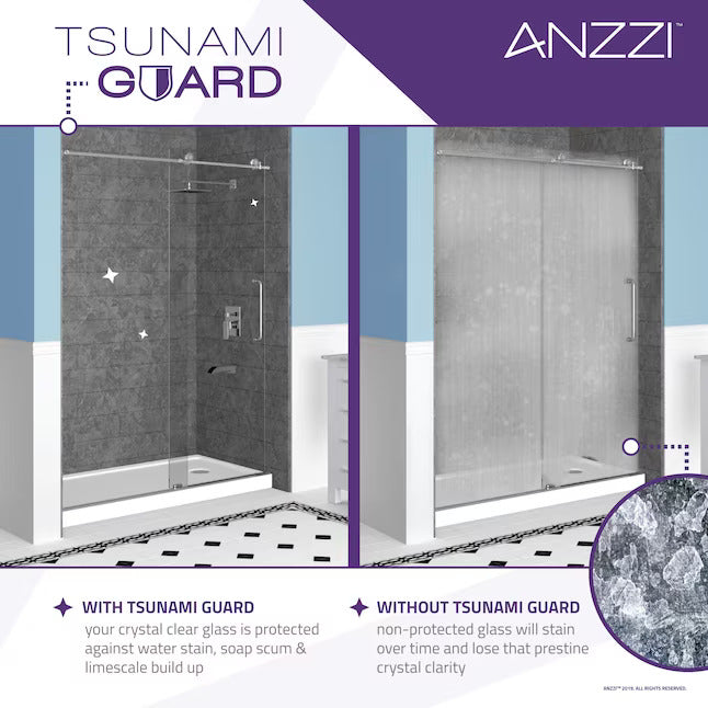 ANZZI Passion Series (24"W x 72"H) Frameless Hinged Shower door with Handle