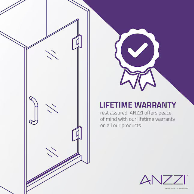 ANZZI Passion Series (24"W x 72"H) Frameless Hinged Shower door with Handle