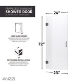 ANZZI Passion Series (24"W x 72"H) Frameless Hinged Shower door with Handle