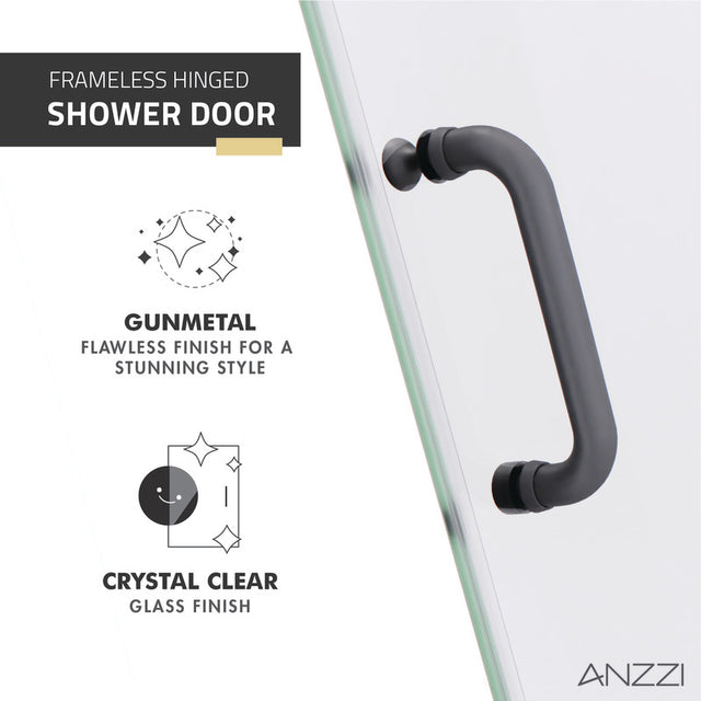 ANZZI Passion Series (24"W x 72"H) Frameless Hinged Shower door with Handle