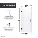 ANZZI Passion Series (24"W x 72"H) Frameless Hinged Shower door with Handle