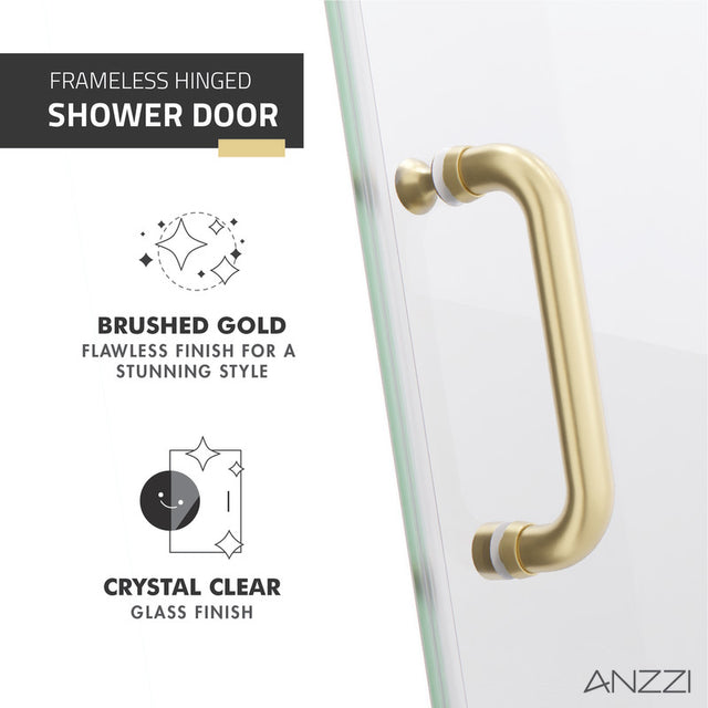 ANZZI Passion Series (30"W x 72"H) Frameless Hinged Shower Door with Handle