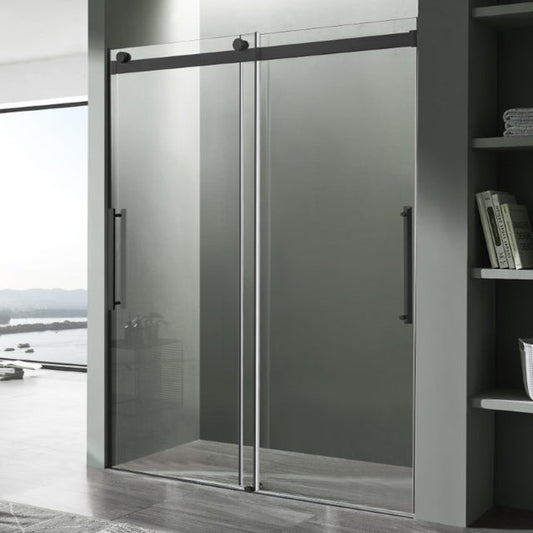 Anzzi Stellar Series Frameless Sliding (48"W x 76"H) Shower Door in Matte Black with Handle