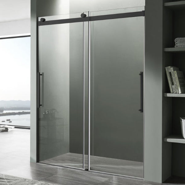 Anzzi Stellar Series Frameless Sliding (48W x 76H) Shower Door in Matte Black with Handle