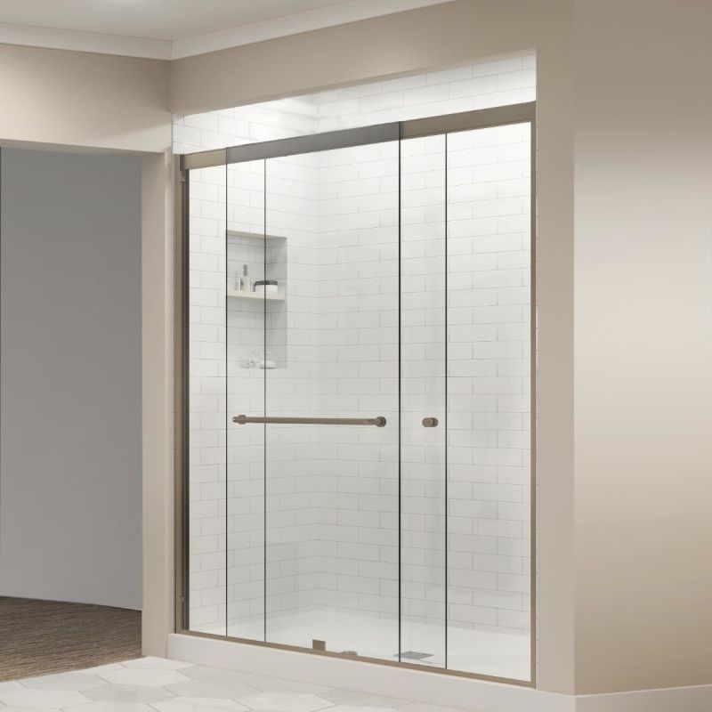 Fab Glass & Mirror Sorrento Economy Semi Frameless (56"- 60"W x 62"H) Tempered Glass 5/16 (8mm) Double Sliding Shower Door - Brushed Nickel Finish