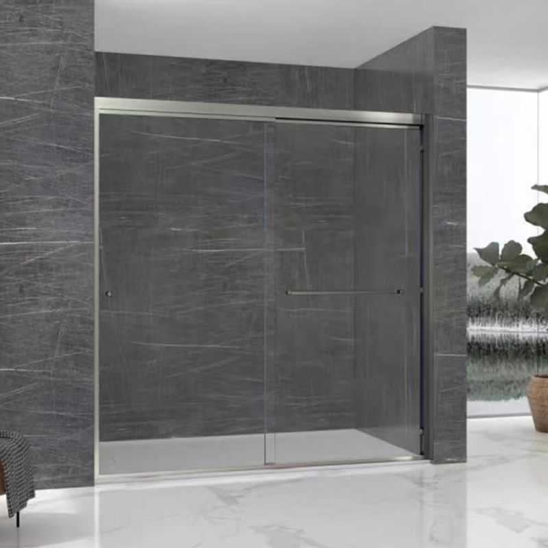 Fab Glass & Mirror Sorrento Economy Semi Frameless (44"- 48"W x 75"H) Double Sliding Shower Door - Brushed Nickel Finish