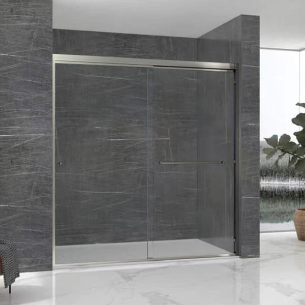 Fab Glass & Mirror Sorrento Economy Semi Frameless (44- 48W x 75H) Tempered Glass 5/16 (8mm) Double Sliding Shower Door - Brushed Nickel Finish