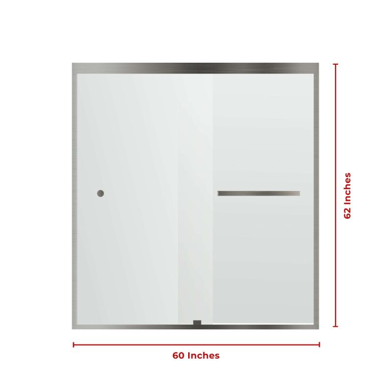 Fab Glass & Mirror Sorrento Economy Semi Frameless (56"- 60"W x 62"H) Tempered Glass 5/16 (8mm) Double Sliding Shower Door - Brushed Nickel Finish