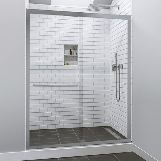 Fab Glass & Mirror Sorrento Economy Semi Frameless (56"- 60"W x 70"H) Tempered Glass 5/16 (8mm) Double Sliding Shower Door - Chrome Finish