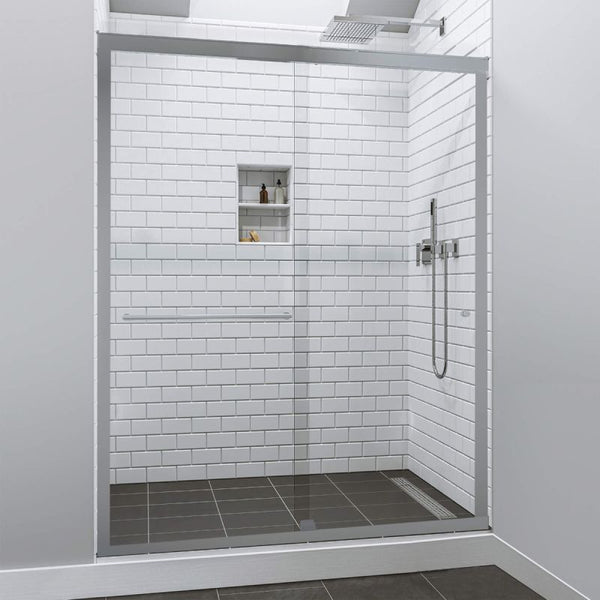 Fab Glass & Mirror Sorrento Economy Semi Frameless (56- 60W x 70H) Tempered Glass 5/16 (8mm) Double Sliding Shower Door - Chrome Finish