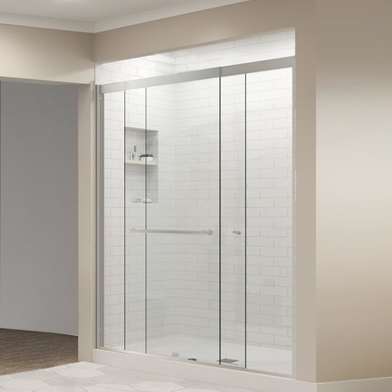 Fab Glass & Mirror Sorrento Economy Semi Frameless (44"- 48"W x 62"H) Double Sliding Shower Door - Chrome Finish