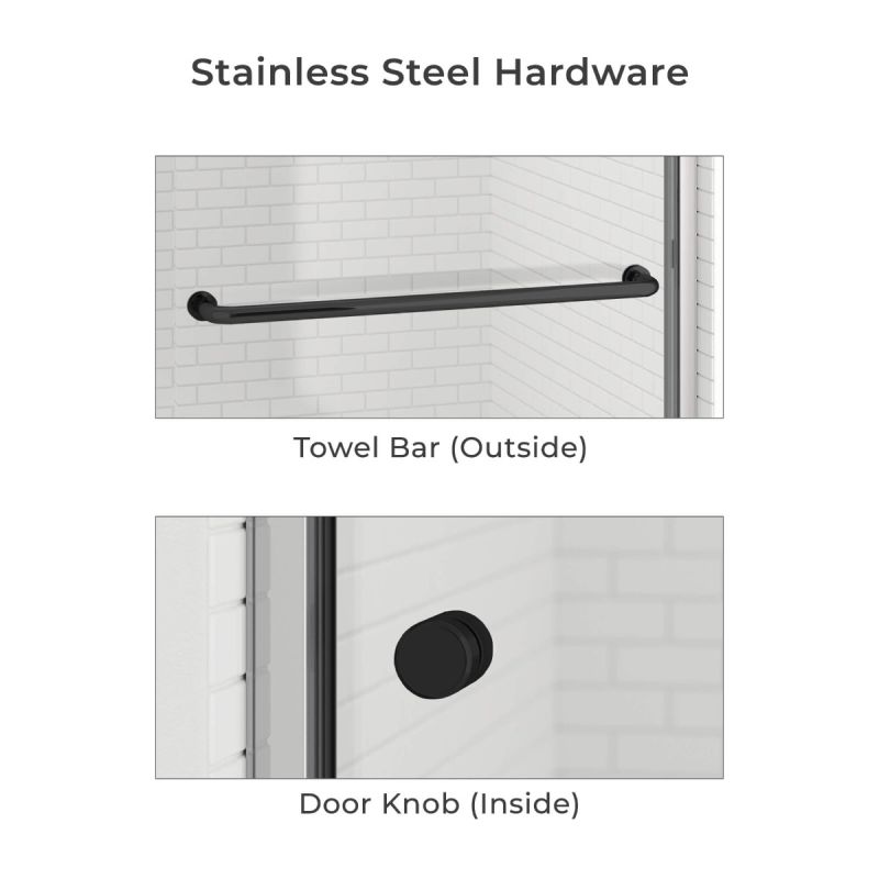 Fab Glass & Mirror Sorrento Economy Semi Frameless (44"- 48"W x 75"H) Tempered Glass 5/16 (8mm) Double Sliding Shower Door - Matte Black Finish