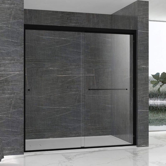 Fab Glass & Mirror Sorrento Economy Semi Frameless (56"- 60"W x 70"H) Tempered Glass 5/16 (8mm) Double Sliding Shower Door - Matte Black Finish