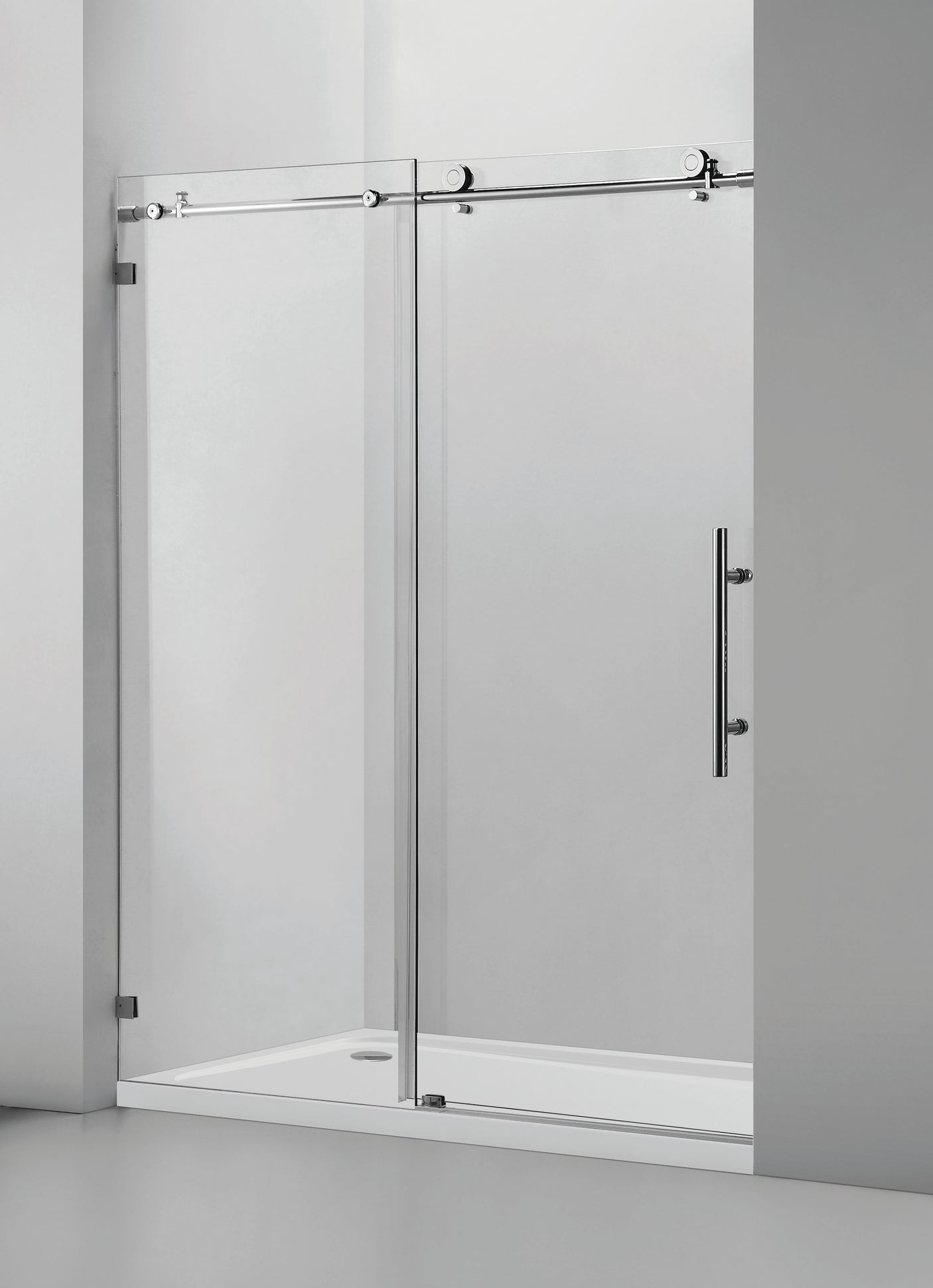 Vanity Art Frameless Bypass Single Sliding Glass Barn (60"W x 76"H) 2 Ways Shower Doors - Polished Chrome Finish