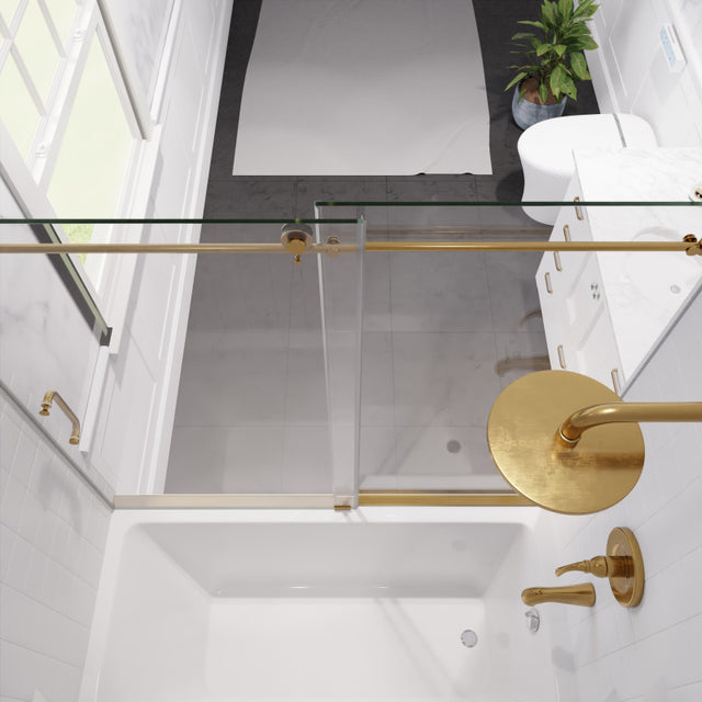 Anzzi Don Series Frameless Sliding (60"W x 62"H) Tub Door in Brushed Gold