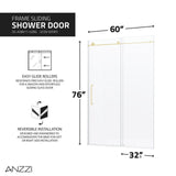 Anzzi Leon Series Frameless Sliding Shower Door (60" W x 76" H) with Handle