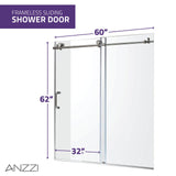 Anzzi Don Series Frameless Sliding Tub Door (60" W x 62" H) in Crystal Clear glass