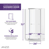 Anzzi Castle Series Semi-Frameless Hinged Shower Door (49"W x 72"H) with Crystal Clear glass