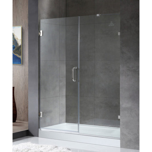 Anzzi Consort Series Frameless Hinged Alcove (60"W x 72"H) Shower Door in Chrome with Handle