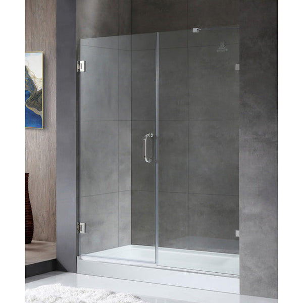 Anzzi Consort Series Frameless Hinged Alcove (60W x 72H) Shower Door in Chrome with Handle
