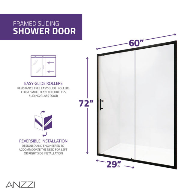 Anzzi Halberd Framed Sliding Shower Door (48" W x 72" H) in Crystal Clear