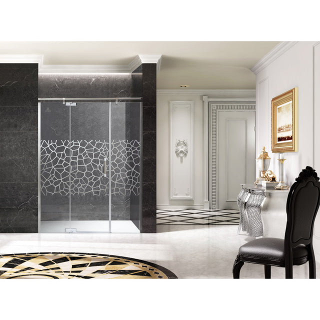 Anzzi Grove Series Left Side Semi-Frameless Hinged (63"W x 78.74"H) Shower Door in Chrome with Handle