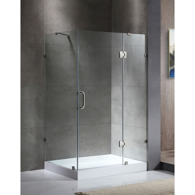 Anzzi Archon Series Framed Hinged (46" W x 72" H) Shower Door with Port in Brushed Nickel and Shower Base in White