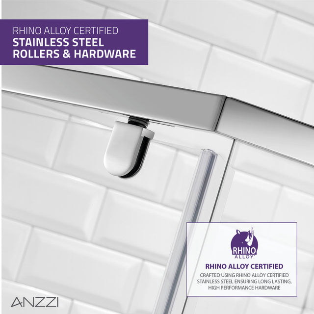 Anzzi Castle Series Semi-Frameless Hinged Shower Door (49"W x 72"H) with Crystal Clear glass