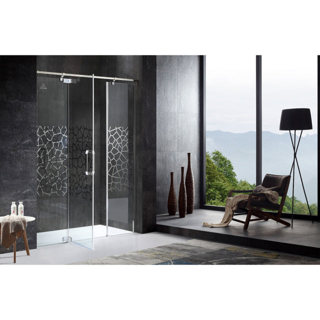 Anzzi Grove Series Left Side Semi-Frameless Hinged (63"W x 78.74"H) Shower Door in Chrome with Handle