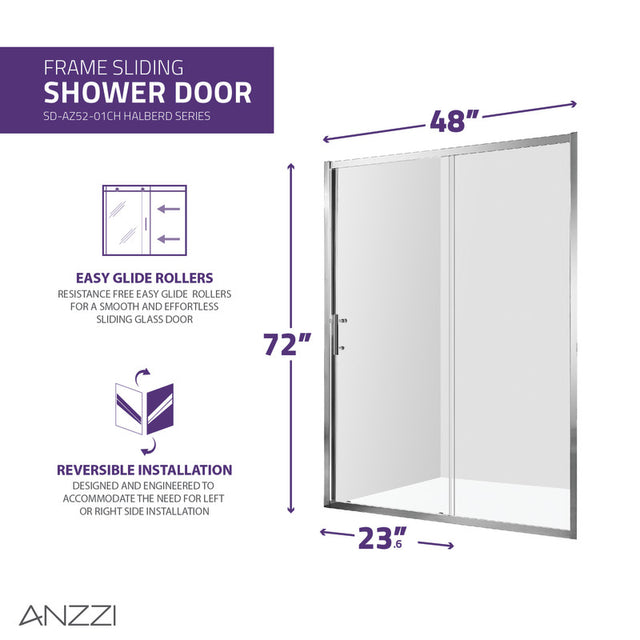 Anzzi Halberd Framed Sliding Shower Door (48" W x 72" H) in Crystal Clear